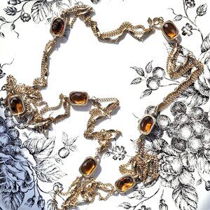 Vintage Sarah Coventry Gold Tone Topaz Bezel Glass Station Necklace